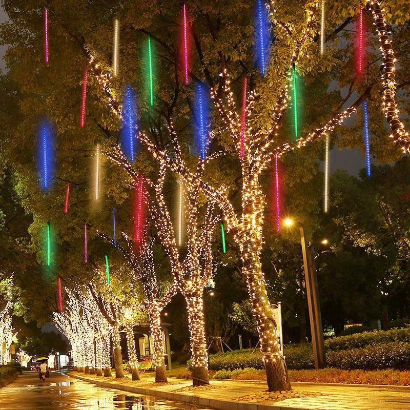 30/50cm 10 Tube Meteor Shower Rain LED String Lights Christmas Tree Decorations Street Garland for Decor Noel New Year Navidad