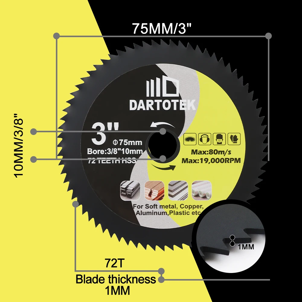 Imagem -06 - Dartotek-disco Cortador de Metal Conjunto de Lâminas de Serra Circular Metal Macio Cobre Madeira Plástico Mini Cortador de Disco 75 mm Hss