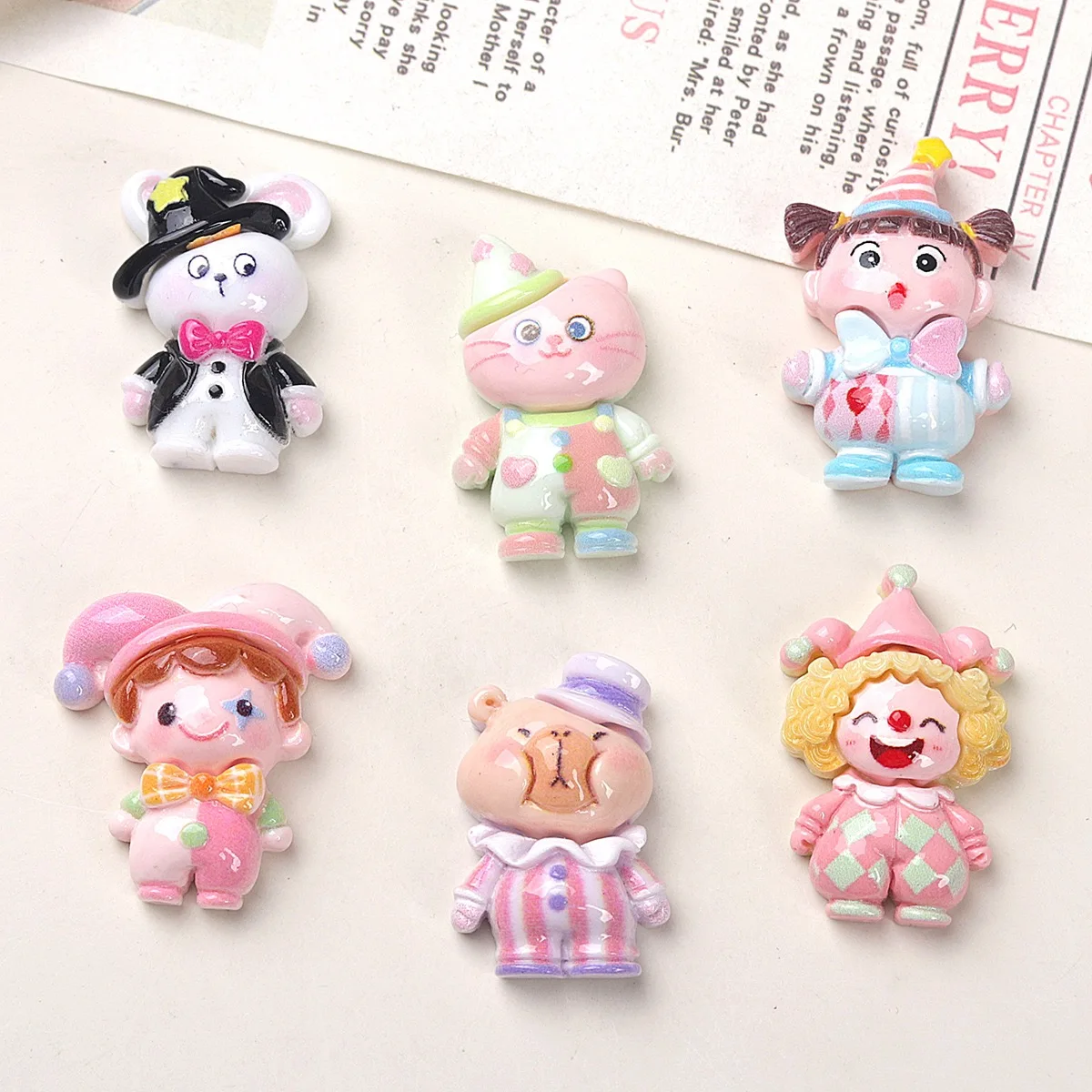10pcs Kawaii Circus Clown Series Resin Flatback Cabochon Scrapbooking DIY Party Hairpin Embellishments Craft Accessories