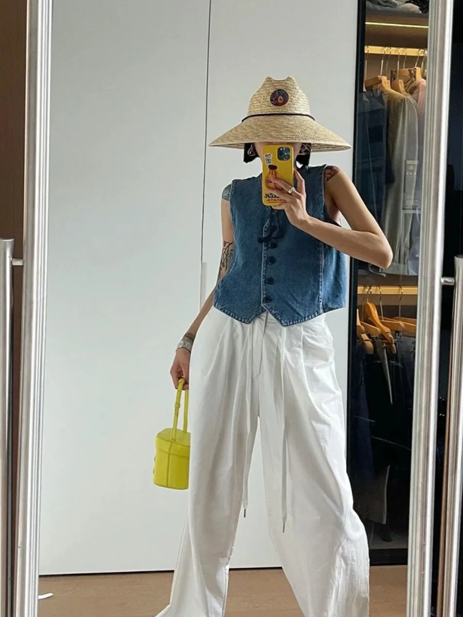 Faionable Chic Denim Vest Dames Zomer Trendy Eenvoudig Veelzijdig V-Ne Jaet Sli Match Casual Bovenkleding