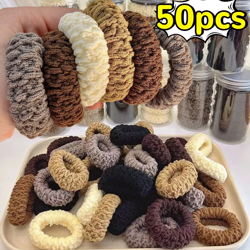 10/50Pcs New Korean Woman Big Elegant Elastics Hair Band Solid Color Scrunchies Hair Ties Ladies Ponytail Hold Hair Accessories