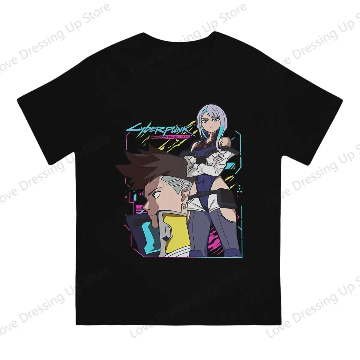 Anime Edge Runner Manga 100% Cotton men's Tshirt Street Cool Tshirts Lucy Cyber Edgerunners Hipster Tops