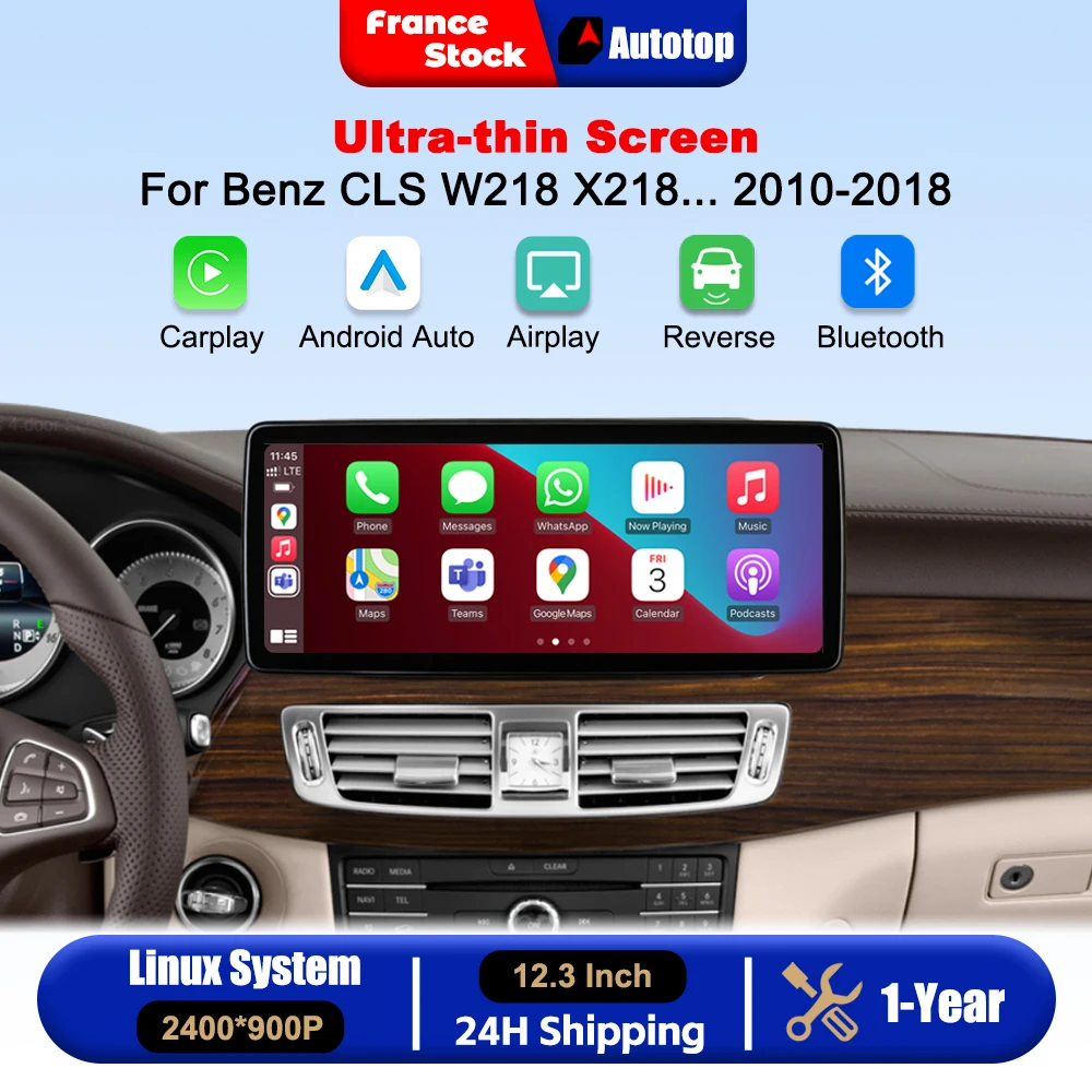 Wireless CarPlay Android Auto 12.3 Inch 2400*900P Touch Screen For Mercedes Benz CLS W218 X218 C218 2010-2018 Car Intelligent Systems Smart Multimedia Car Radio With Bluetooth GPS Navigation Autolink Navi Mirror Link AirPlay