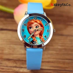 Disney Frozen-Reloj de piel para niños y niñas, correa de reloj con esfera de cristal, Pin, hebilla, estilo, regalo