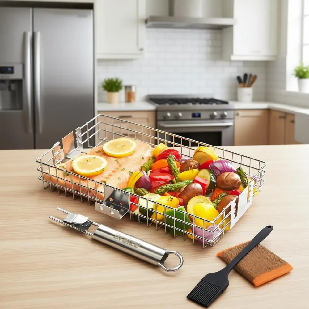 

Multi-Level Adjustable Grill Basket with Detachable Handle - Perfect for Grilling Vegetables, Meats, and More