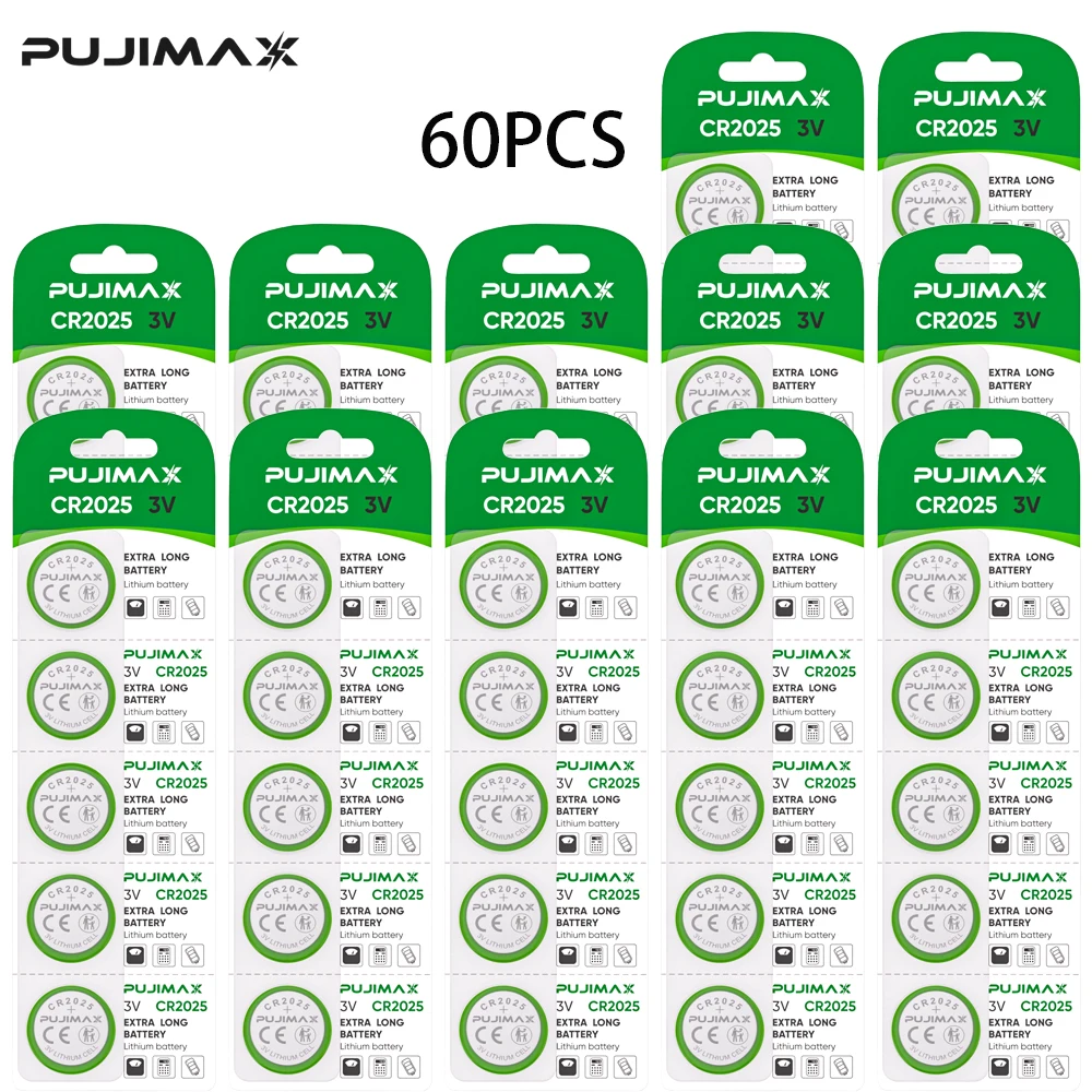 

PUJIMAX 5-60PCS CR2025 Battery CR 2025 3V Lithium Battery BR2025 KCR2025 DL2025 For Car Remote Control Watch Button Coin Cells