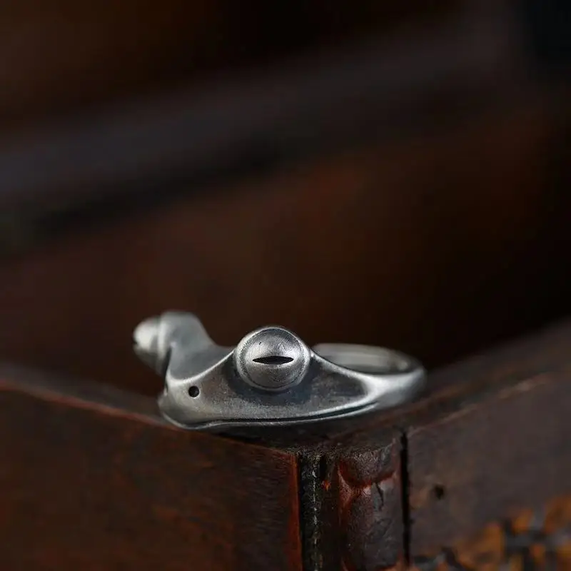 Retro Distressed Frog Ring For Men Punk Gothic Adjustable Open Ring Handmade Antique Tin Drawing  Jewelry Creative Accessories