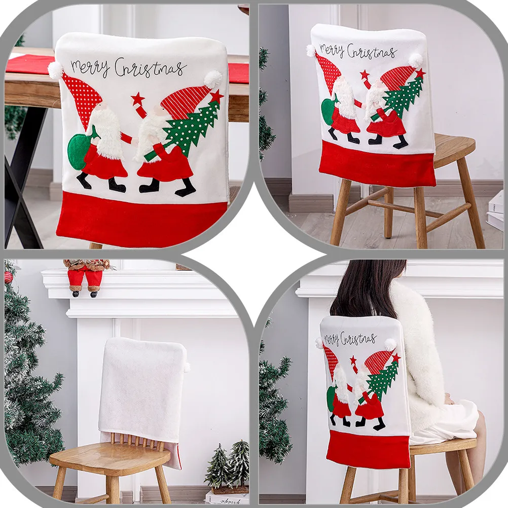 1Pcs Christmas Chair Cover Flannel Santa Claus Pattern Chair Protector Xmas Seat Cover Dining Room Party Decoration Festival