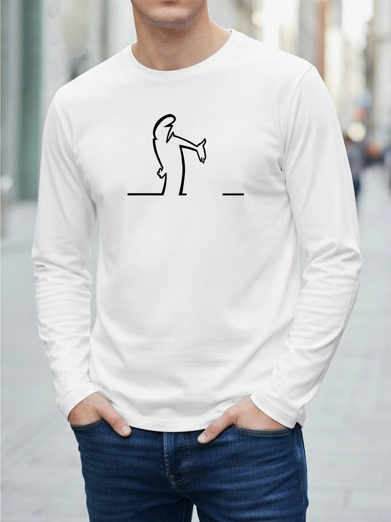 New Men's Fashionable Long-Sleeve T-Shirts with Fun Prints Solid-Color Minimalist Casual Styles Plus Sizes Streetwear Tops