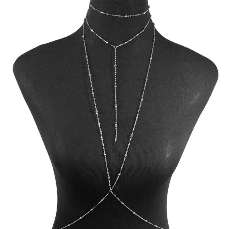 

Trendy Tassel Round Bead Chain Waist Chain Body Chain for Women Men Delicate Polychromatic Cross Chain Vacation Party Jewelry