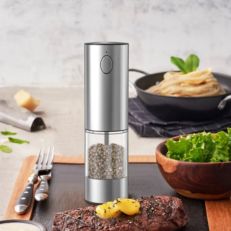 USB Rechargeable Electric Salt Pepper Grinder,Automatic Adjustable Coarseness Spice Shaker Mill With LED Light Kitchen Tool Gift