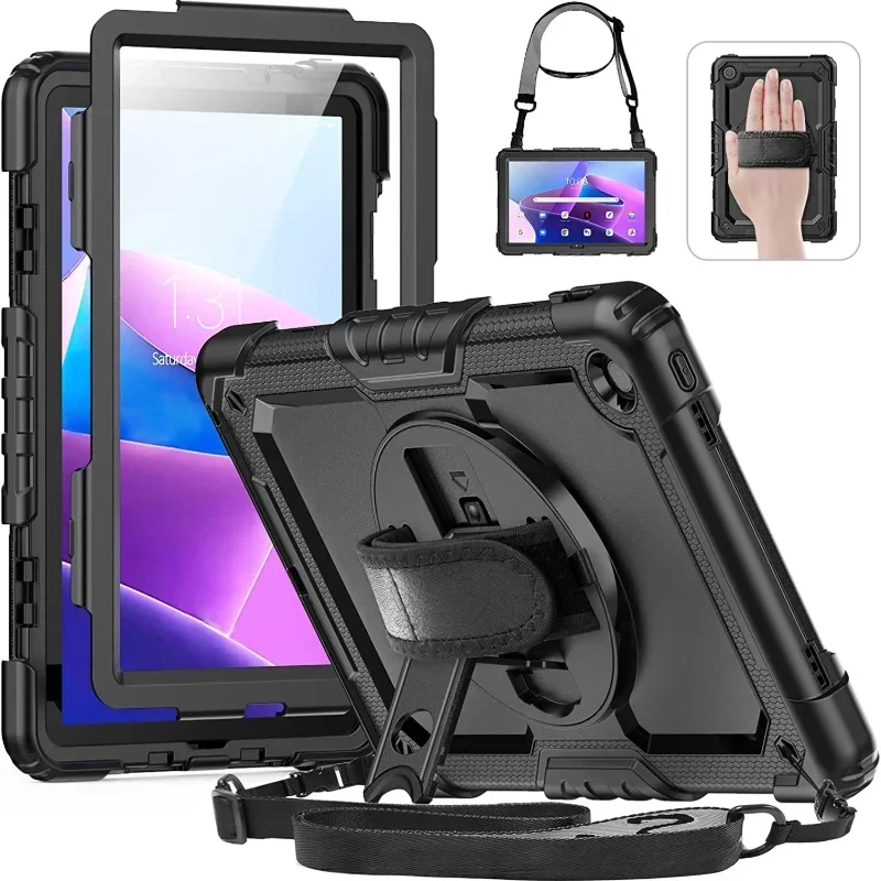 Para lenovo tab m11 m10 3rd gen tb328fu m9 m8 m10 plus TB-X606F hd TB-X306F 10.1 kickstand capa alça de ombro caso à prova de choque