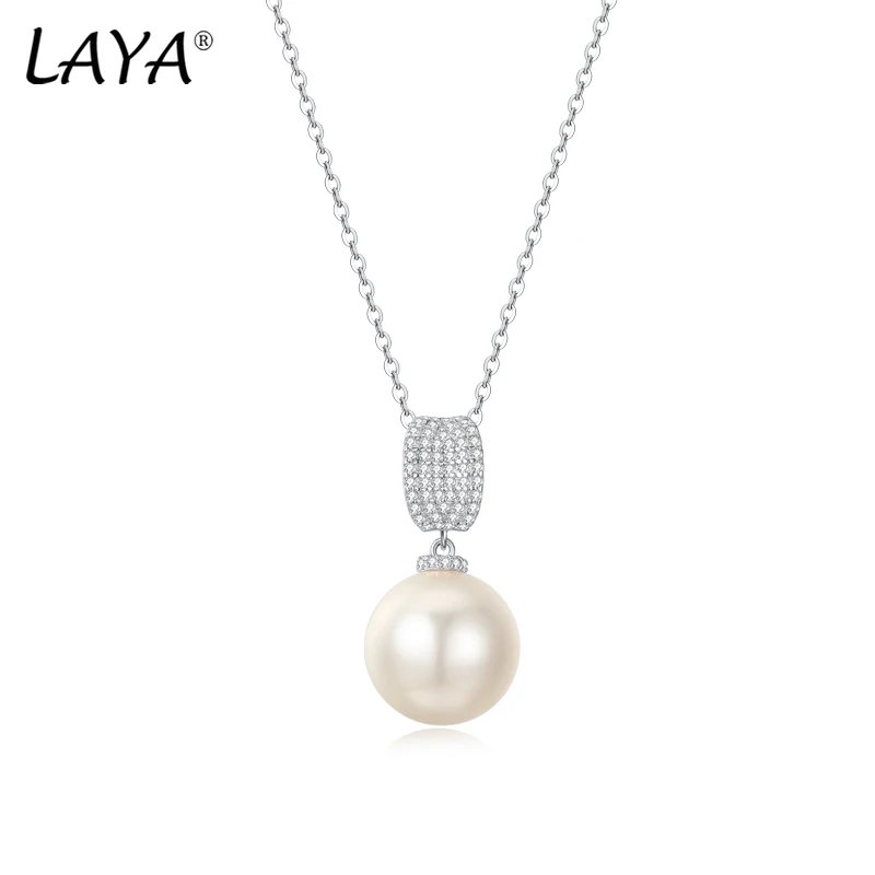 LAYA Pendant Necklace for Women Minimalist Shell Pearl Accessory Shining Zircon Party Wedding 925 Sterling Silver Fine Jewelry