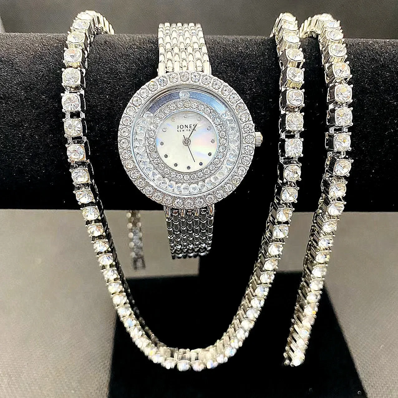 

3 шт. роскошные часы Iced Out для женщин, золотые звенья, теннисные цепочки, браслет, ожерелье, блестящий CZ, очаровательное колье, комплект ювелирных изделий, воротник Reloje