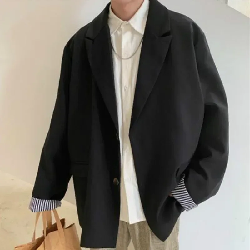 Blazers Men Loose All-match Simple Korean Leisure British-style Trendy Suit-top Male Harajuku Ulzzang Retro Daily Ins Streetwear