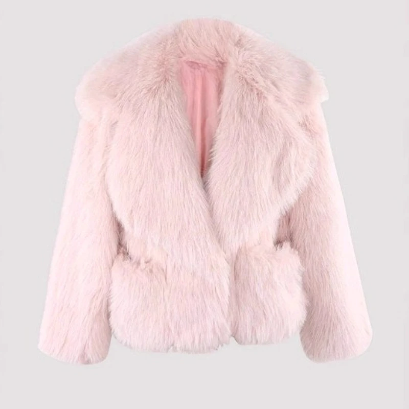 

Coat Women Loose Faux Fur Lapel Coats Cardigan Elegant Y2k High Street Thick Warm Autumn Jackets Streetwear Winter Slight Strech