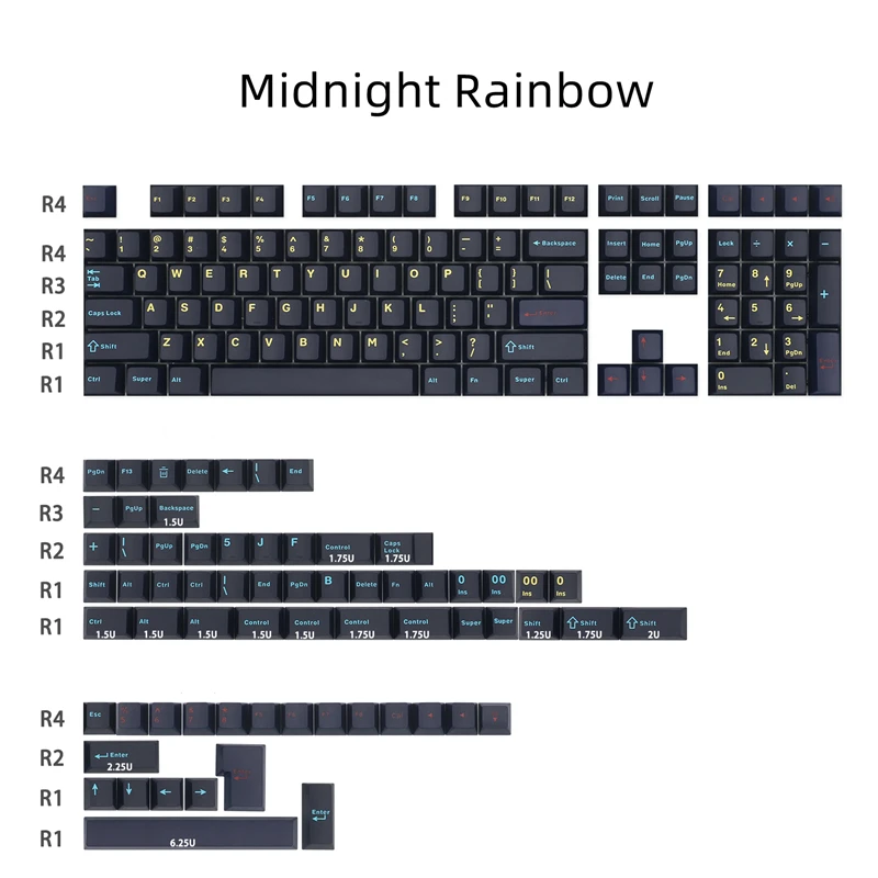 

174 Keys/set Aifei GMK Midnight Rainbow Keycaps PBT Double Shot Key Caps Cherry Profile Keycap With ISO Enter 7U Spacebar