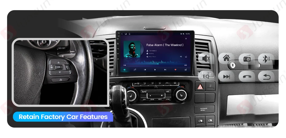 Junsun Autoradio für VW Multivan T5 Transporter 2003-2015 mit CarPlay, Android Auto, FM, RDS, DSP, BT, GPS-Navigation, Lenkradfernbedienung, HD IPS Touchscreen, Plug & Play Multimedia-Player, Freisprechfunktion, Original-Autostil-Haupteinheit – Detail 4