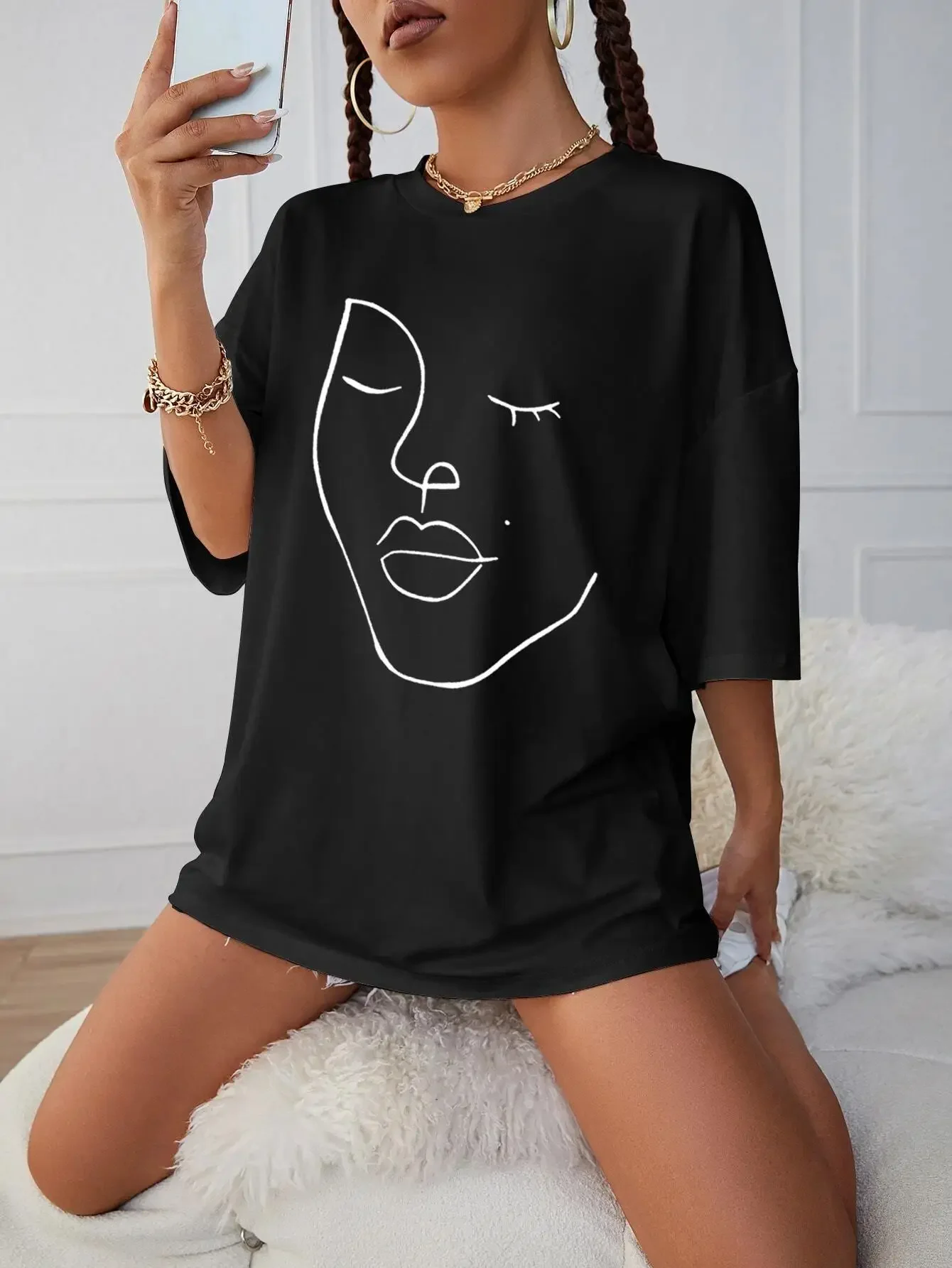 ใหม่เสื้อยืดผู้หญิงขนาดบวกพิมพ์ลำลองหลวมแฟชั่นเสื้อยืดแขนสั้น,นุ่มสบายและระบายอากาศ,กีฬากลางแจ้ง