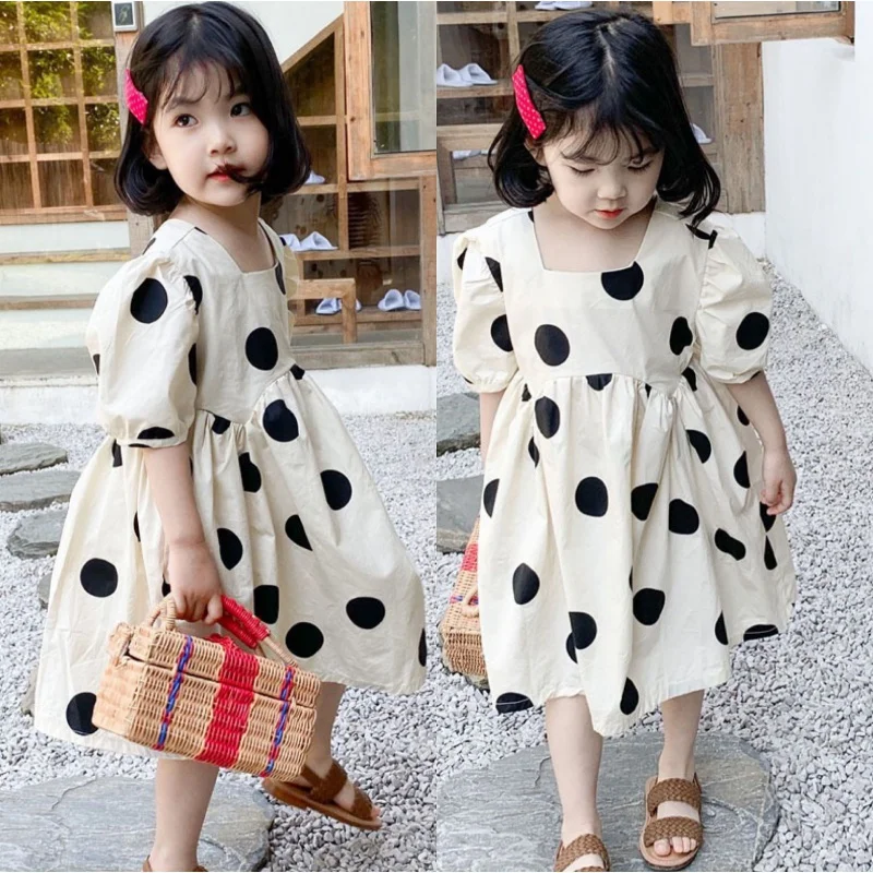 

Children's Big Dots Dress Summer Girls Retro Temperament Dress Children Shirt3-8One-Piece Delivery for Children's Clothing