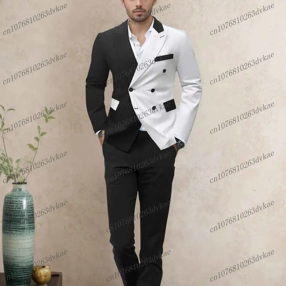 

New White And Black Men Suit Wedding Party Formal Occasion Groom Groomsman Prom Business Male Tuxedos 2 Piece Set Jacket Pants