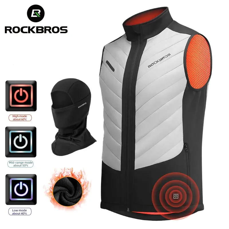 ROCKBROS Winter Heated Vest Warm USB Heating Jackets Coat Outdoor Thermal Warm Clothes Washable Winter Heated Vest Asian size