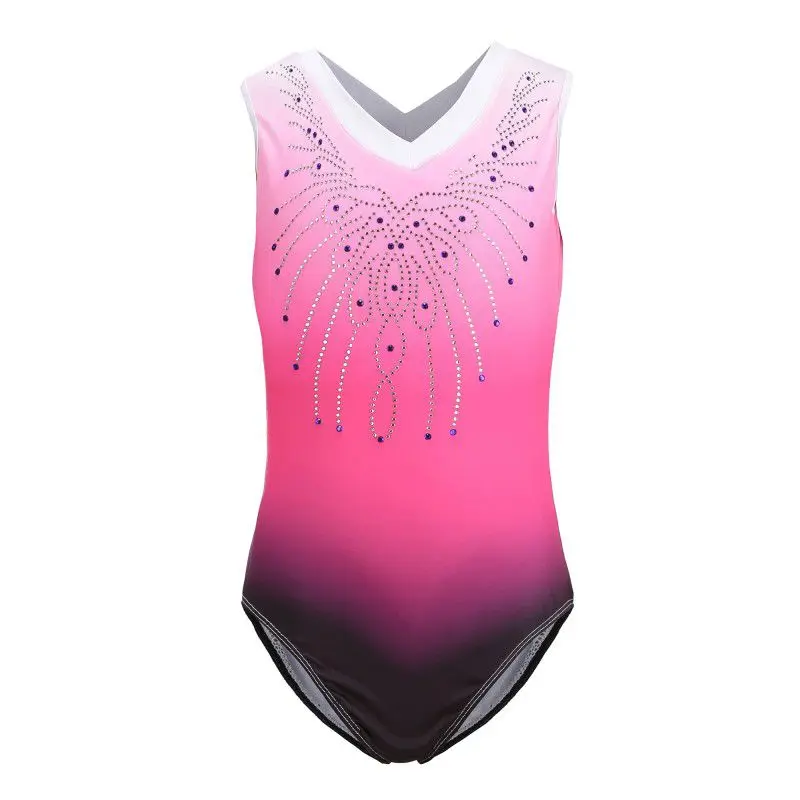 Kids Girls Sleeveless Mesh Diamonds Ballet Dance Leotard Gymnastics Bodysuit Dancewear Figure Ice Skating Performance Clothes