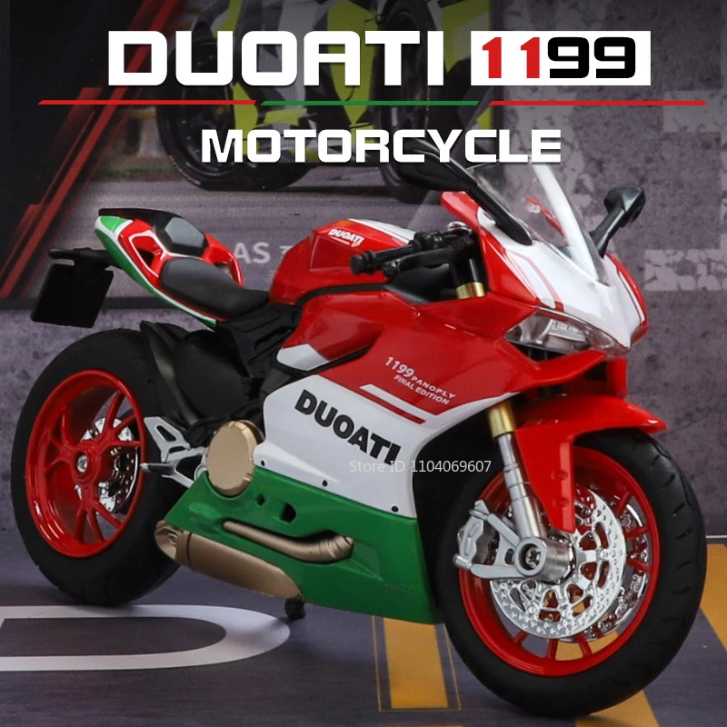 Maßstab 1:12 1199 Motorrad-Spielzeug-Modellautos, Legierung, Druckguss, Stoßdämpfung, Ton, Licht, Kettengestänge, Simulationsmotoren für Jungen – Detail 1