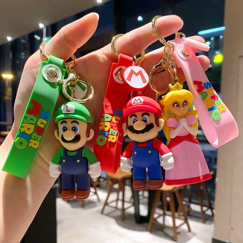 Miniso Classic Cartoon Super Mario Luigi Princess Peach Yoshi Doll Car Keychain Pendant Charm Schoolbag Accesorios Birthday Gift