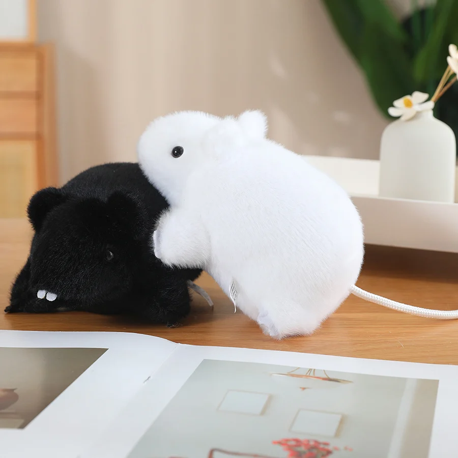 11/20cm Cute Mouse Plush Toy Stuffed Animal Doll Lifelike Black And White Mouse Doll Table Companion Kid Birthday Xmas Gift  ﻿