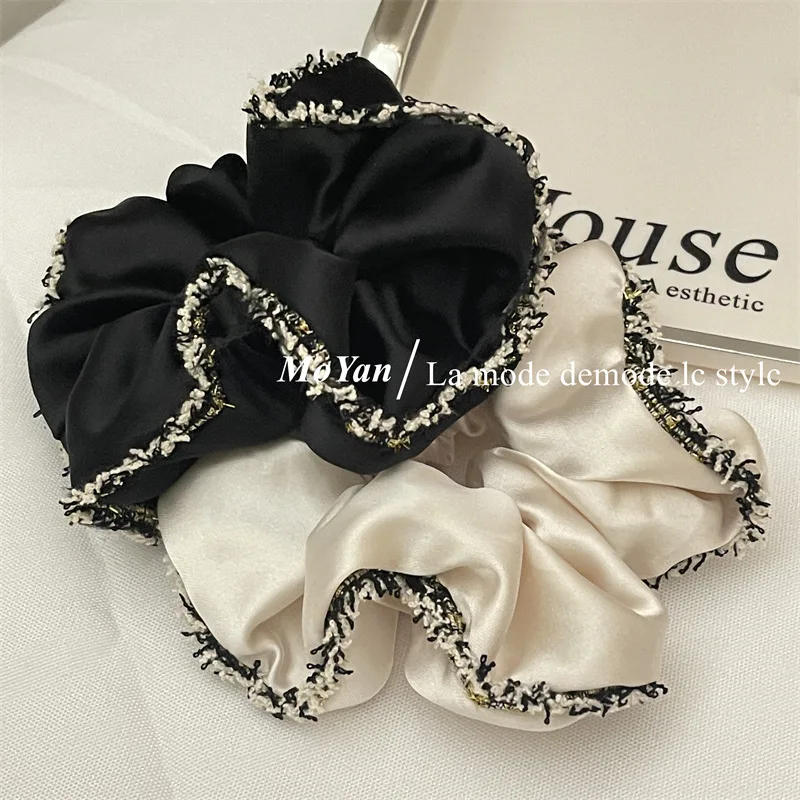 Scrunchies alla moda per ragazze accessori per capelli in raso per cravatte per capelli spessi copricapo in corda con perle strass