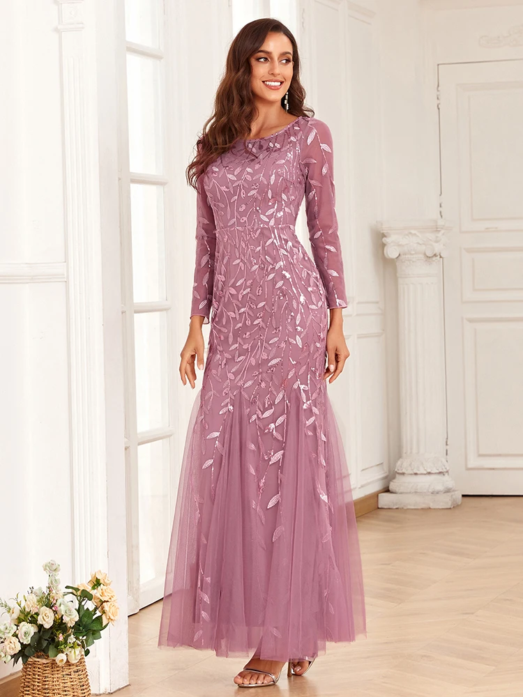 2024 heißer Verkauf Meerjungfrau Abendkleider Oansatz Volle Hülse Tüll Stickerei Lange Party Kleid Elegante Formale Kleid – Detail 5