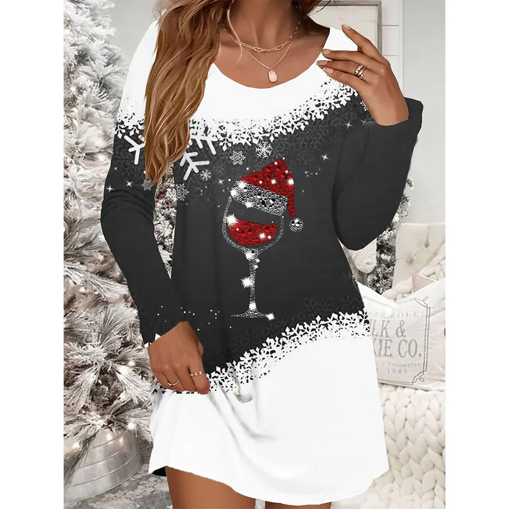 فستان للسيدات للكنيسة، عصري للشارع في الهواء الطلق، عيد الميلاد، كم طويل، تنورة فضفاضة باللونين الأبيض والأسود، فساتين حفلات أنيقة