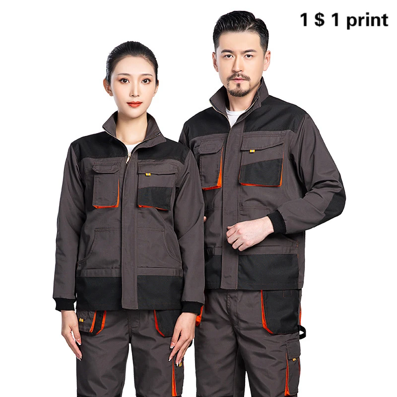 

Men's Multi Pocket Workshop Long Sleeve Work Suit Set Construction Site Machinery Welder Electrician Repair Painter Printed Logo