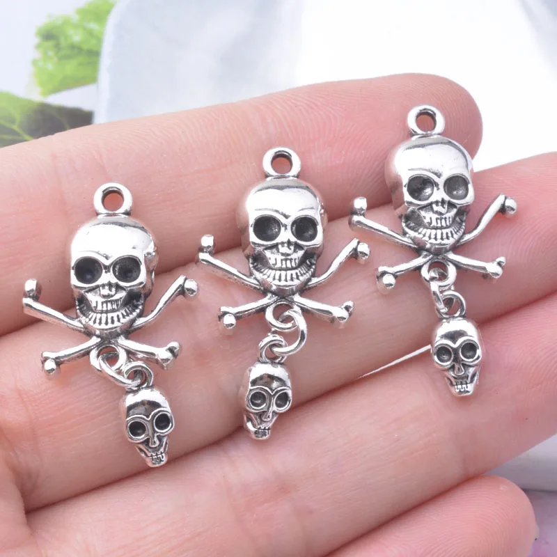 10 Stück/Set Legierung Halloween Gothic Piraten-Totenkopf-Anhänger Punk Antike Cyan-Grimasse Lustiges Gesicht Anhänger für DIY Ohrringherstellung – Detail 7