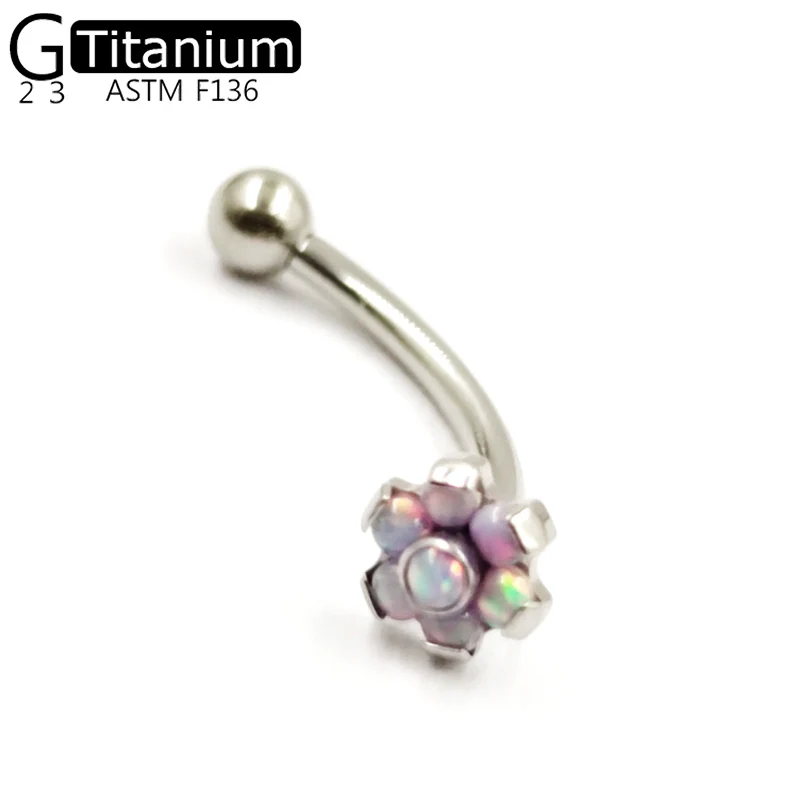 G23 Titanium Navel Nail A Female Navel Ring With A Flower Inlaid Zircon And Opal Luxury Navel Piercing Jewelry