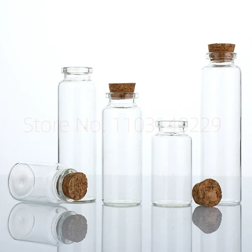 Imagen 2 del producto 20 piezas 10ml 15ml 20ml 25ml 30ml bonitas botellas de deseos de vidrio transparente con tapón de corcho botellas de especias vacías tarros viales para manualidades DIY