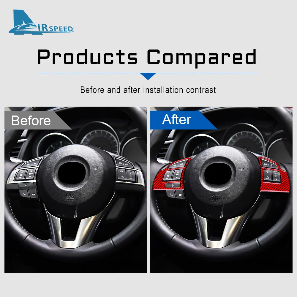 Real Soft Carbon Fiber for Mazda 6 2016-2017.5 Automatic Transmission Interior Trim Car Steering Wheel Button Sticker