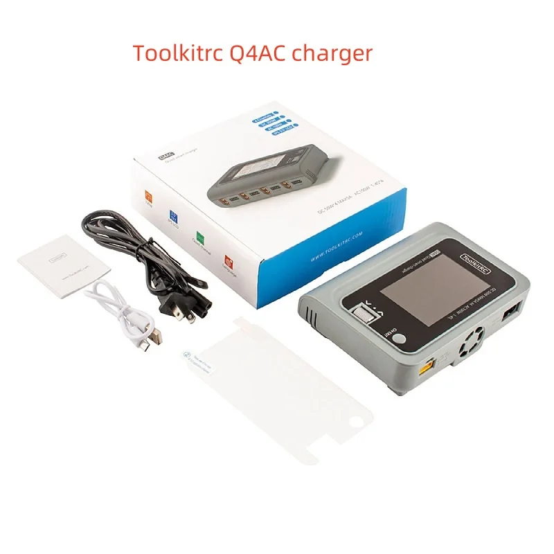 

ToolkitRC Q4AC charger XT60 Adapters IPS Bright With Clear Wide Angle Display 4x50w 5A AC 100W 4 Port DC Smart Discharger