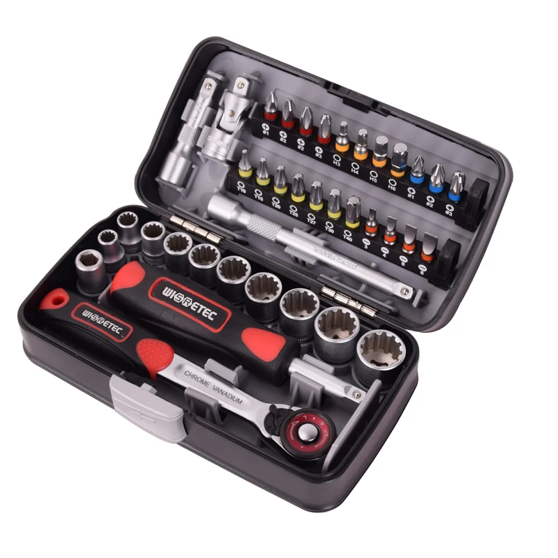 WISRETEC Industrial Grade 38pcs Mini Ratchet Wrench Socket Batch Head Combination Hardware Tool Set