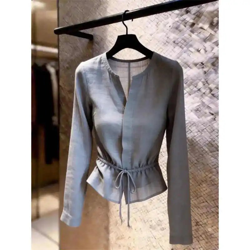 Summer Women's T-shirt Top Super Good-looking Grey Blouse Elegant Design Women Clothing Korean Women Receive High Praise 2026