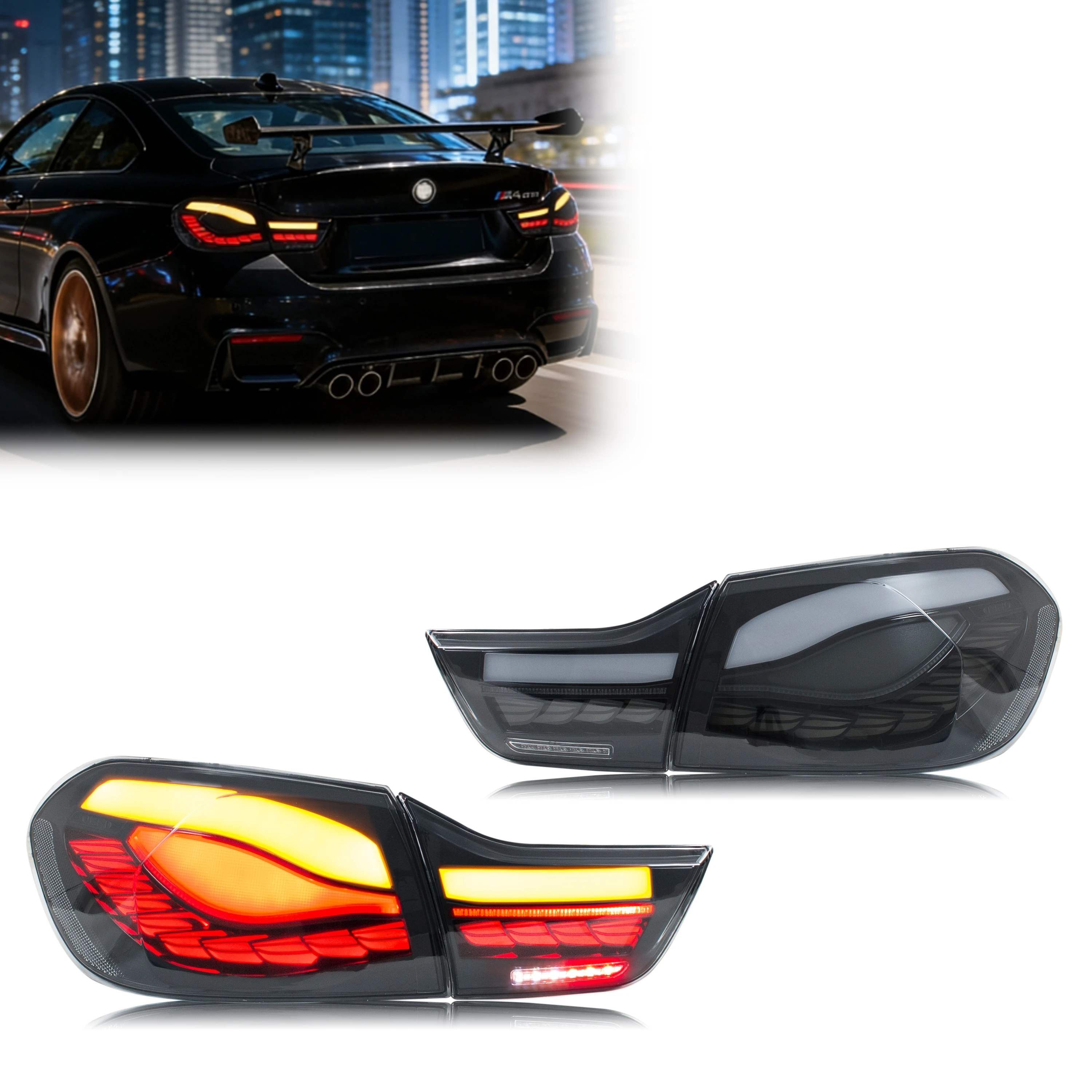 Tylne światła LED kompatybilne z BMW serii 4 F32 F33 F82 F83 F36 M4 2014-2020 Coupe Convertible, sekwencyjne kierunkowskazy, zestaw tylnych lamp GTS CSL