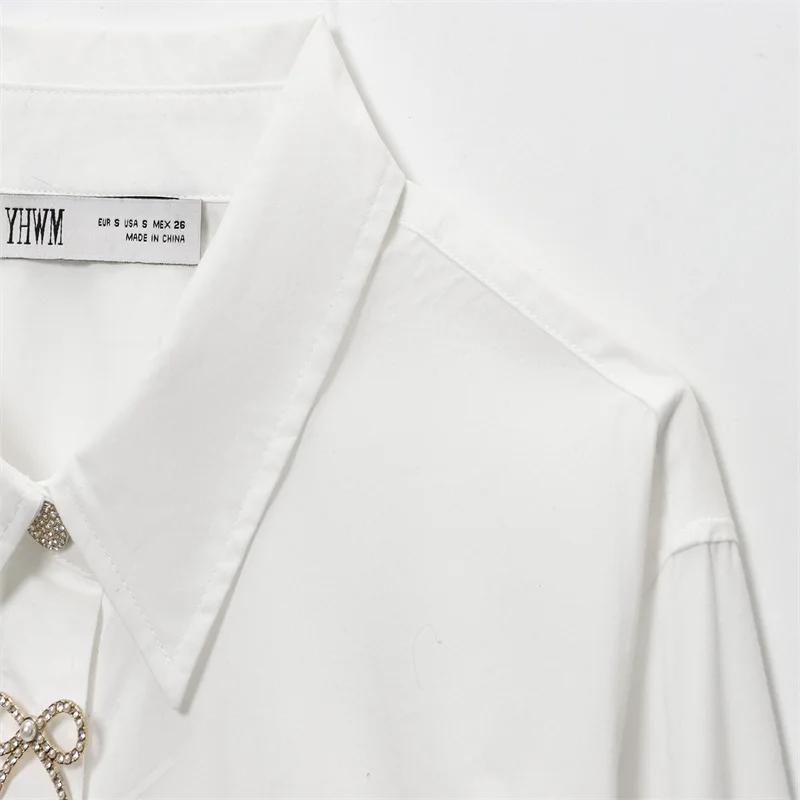 2025 가을 패션 트렌디 섹시 인기 주얼리 버튼 장식 포플린 셔츠