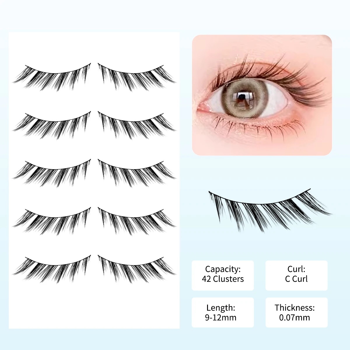 5 أزواج من رموش SQLH رموش كاملة الشريط C حليقة شريط شفاف رموش ذيل السمكة رموش مانغا سهلة للمبتدئين طبيعية