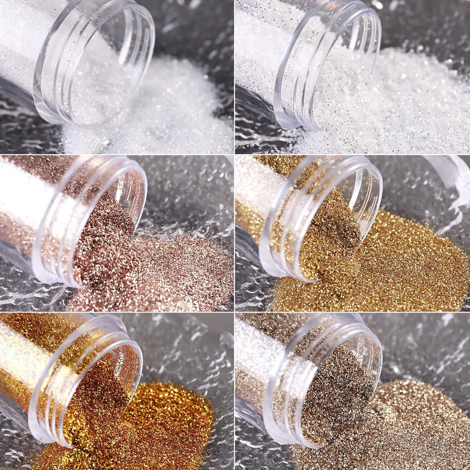 6 Colors Nail Glitter Set, White Gold Sugar Nail Glitter Candy Coat Powder, Sparkle  Sweater Design Manicure Decor