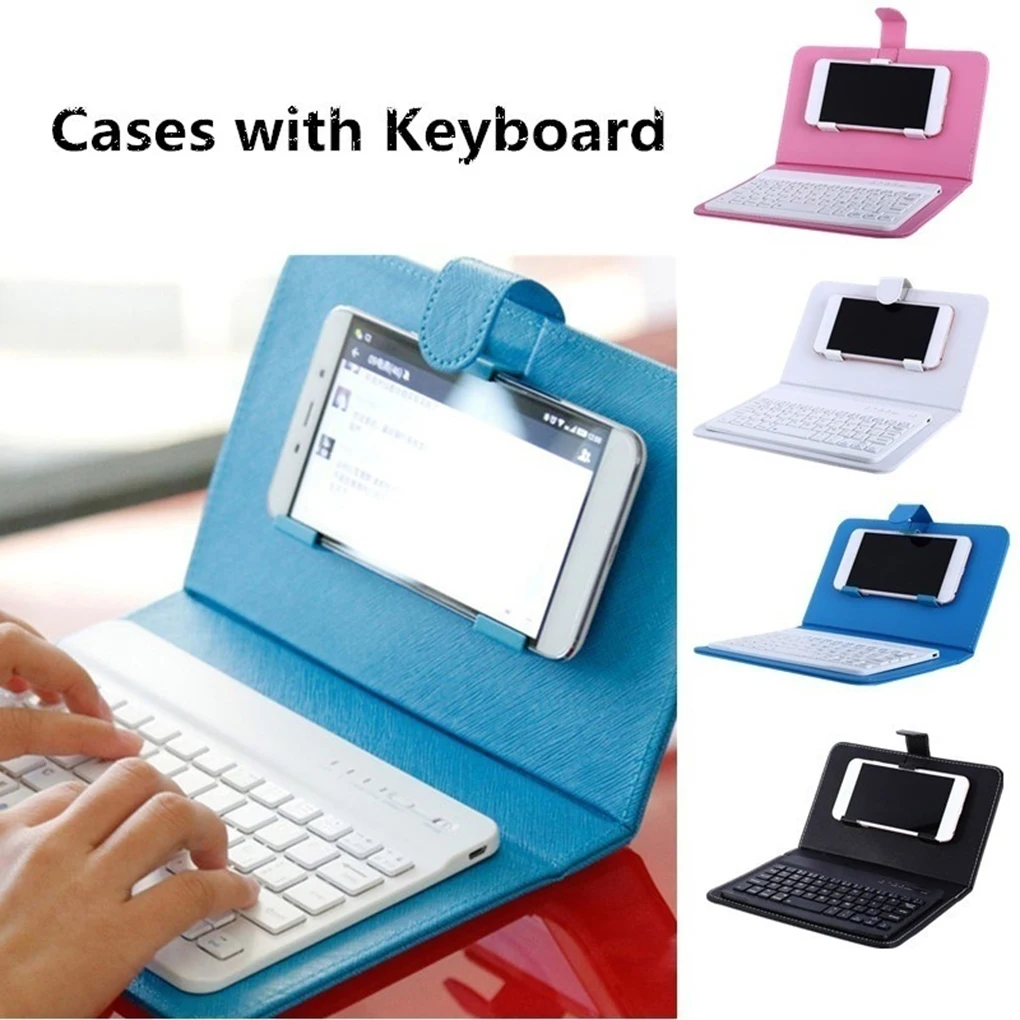 Capa de teclado Bluetooth portátil para celular teclado sem fio capa protetora de couro PU