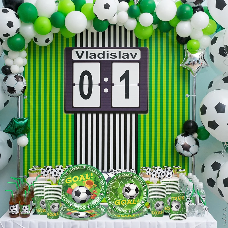 

Football Party Green Theme Disposable Tableware Paper Plate Cup Napkins Tablecloth Children Birthday Party Decoration Supplies