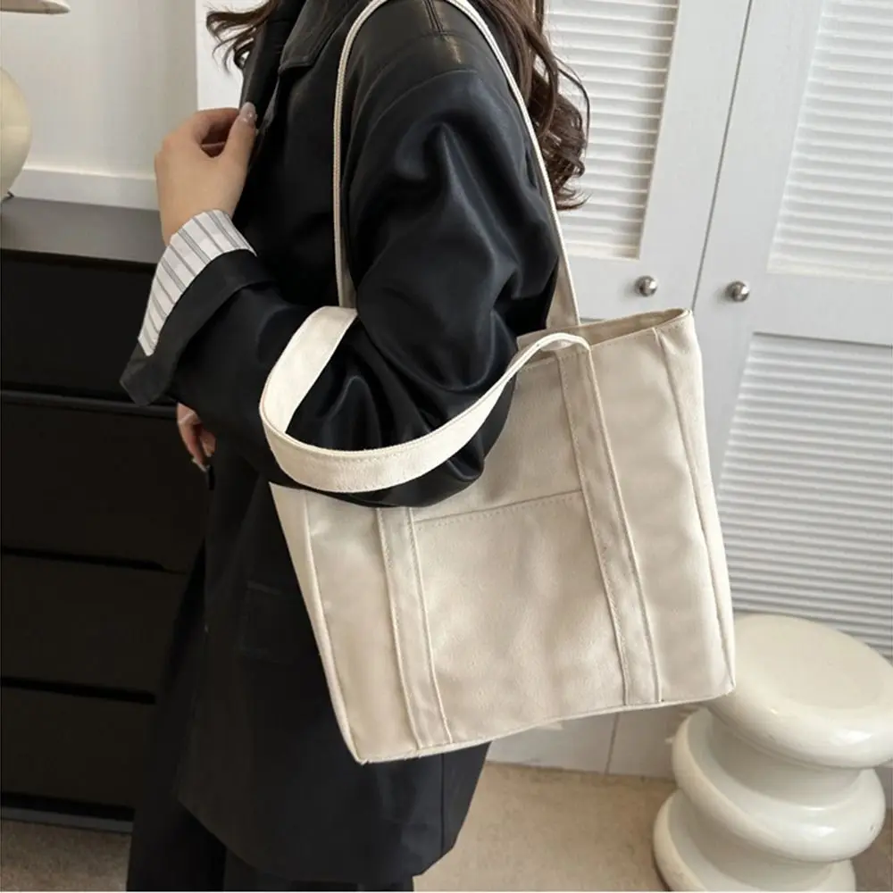 

Сплошная цветная холщовая сумка большой вместимости, портативная пустая холщовая сумка на одно плечо, многофункциональная женская сумка на молнии