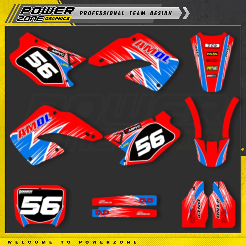 PowerZone Full Graphics Background Decals Stickers Kit For HONDA CR125 250 2000 2001 CR250 125cc 250cc Motorcycle