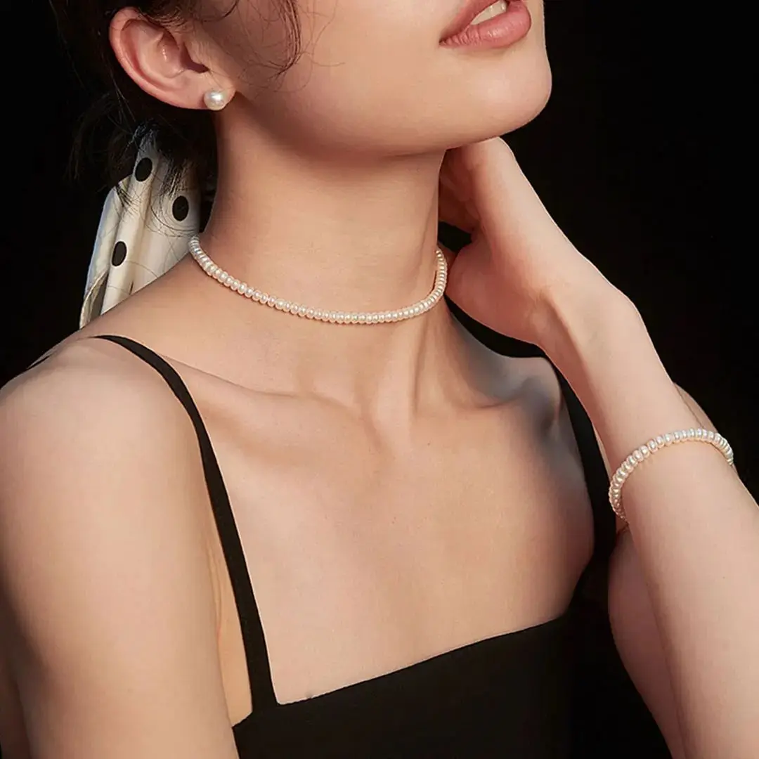 

Modern Natural Freshwater Pearl Necklace 18K Gold Plated Dainty Pearl Bracelet Pearl Jewelry Sets For Women Christmas Gift